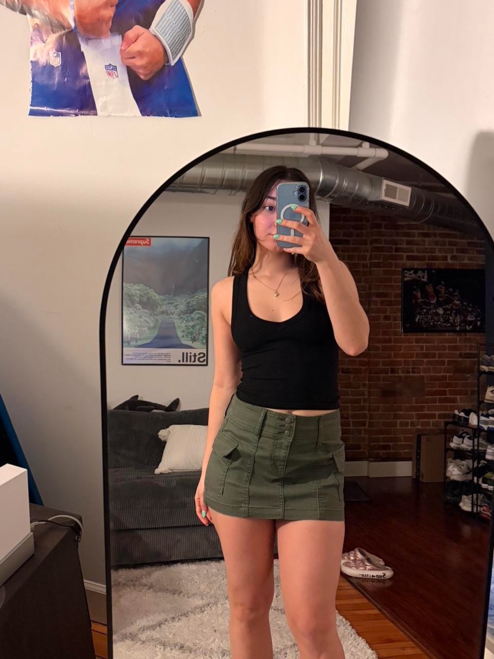 High-Rise Olive Green Utility Mini Skirt